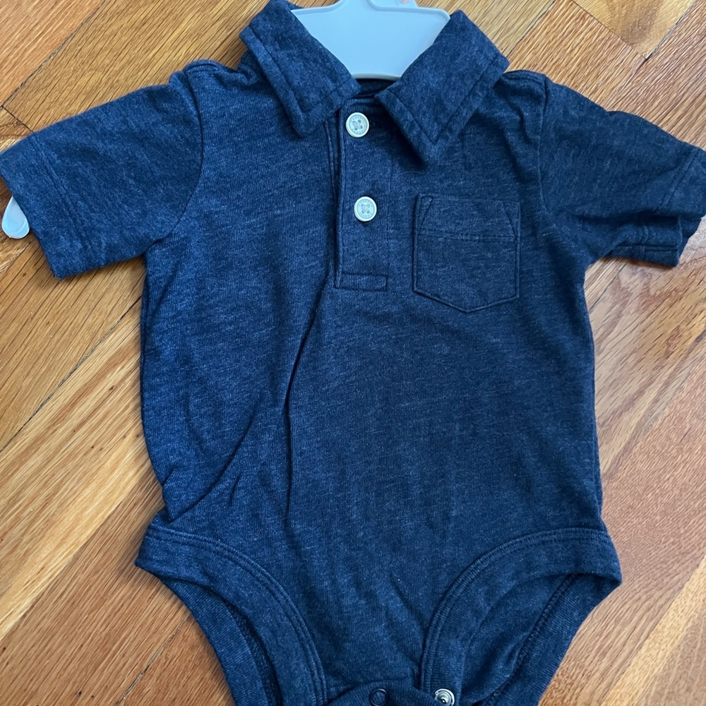 3 for $9 
NWOT Osh Kosh navy blue polo onesie, size 3M